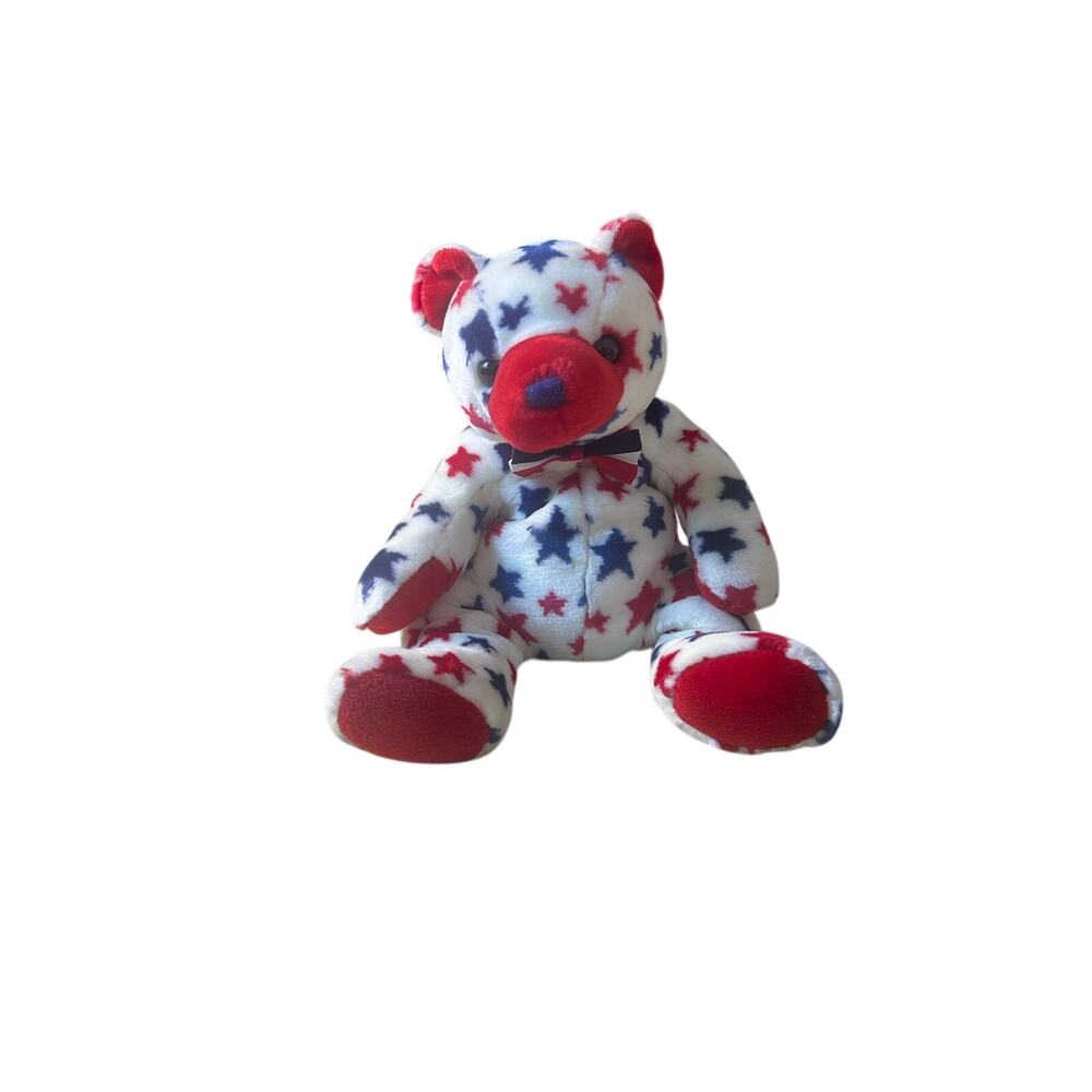 American Star Pattern White Blue And Red Beanie Bear